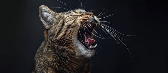 Poster - Frightening feline with its wide yawn captured in a copy space image