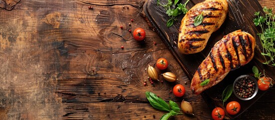 Poster - Preparation of a grilled chicken breast with copy space image