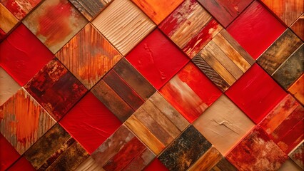 Poster - A red and brown wood patterned background with a red square in the middle