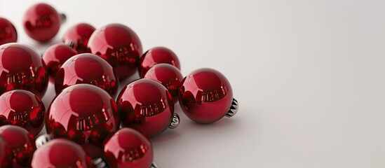 Poster - Red Christmas balls arranged on a white background with copy space image