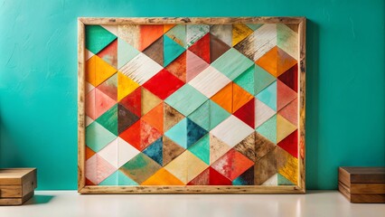 Wall Mural - A colorful abstract painting with a wooden frame