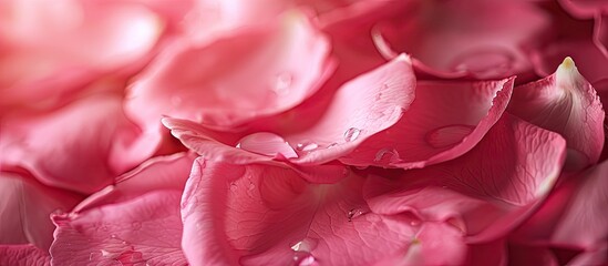 Poster - Detailed view of vibrant pink rose petals with copy space image