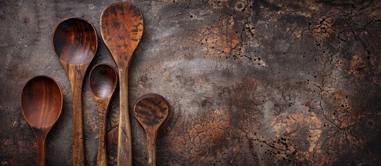 Aufkleber - Wooden cooking utensils with wear and tear ready for restoration with a background of a blank copy space image