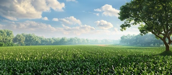 Leinwandbilder - A scenic landscape showcasing a corn field plantation maturing with a vast expanse of greenery filling the background ideal for a copy space image