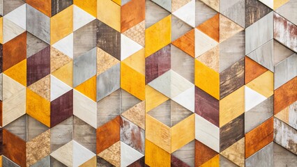 Poster - A wall with a pattern of triangles and squares in various colors