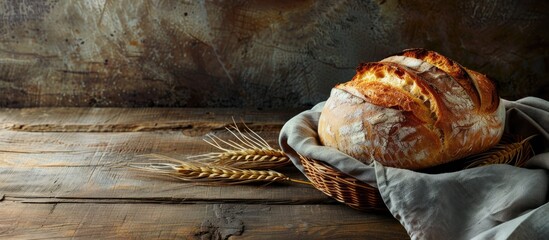 Aufkleber - Aromatic freshly baked bread on the table with copy space image