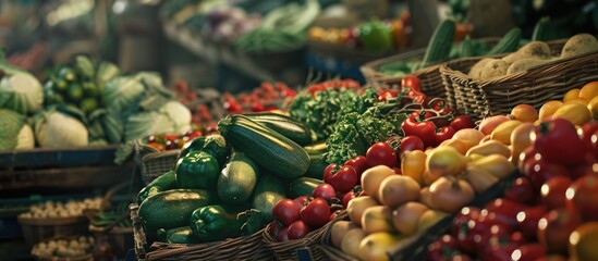 Aufkleber - Fresh vegetables on display in a market setting with copy space image available