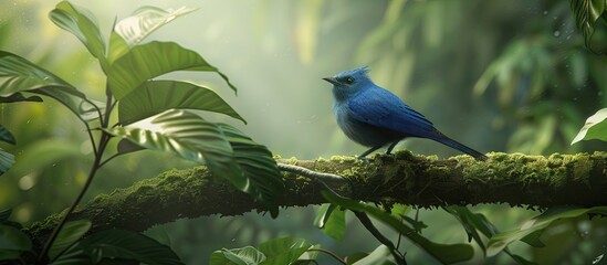 Aufkleber - A Black naped Monarch perched on a tree branch in its natural habitat with plenty of copy space image