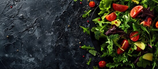 Poster - A vibrant salad with a range of different shades and flavors complemented by a stunning background with blank space for images. . image with copy space