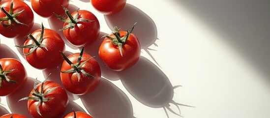 Poster - Tomatoes arranged on a white surface with copy space image