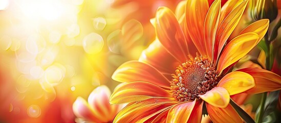 Poster - A beautiful close up of an orange and yellow Gailardia flower in the garden with a blank space for text or design. . image with copy space