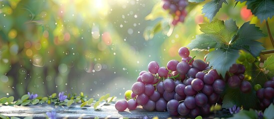 Poster - delicious looking grapes in a garden setting with copy space image included