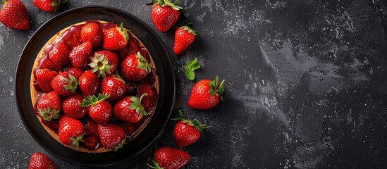Poster - Fresh whole strawberries paired with skillet cake on a stylish plate with a copy space image