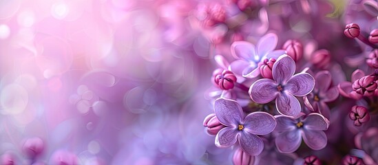 Poster - Soft floral background with macro shot of spring lilac violet flowers creating a beautiful copy space image