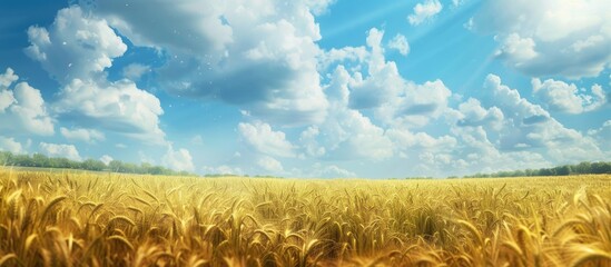 Poster - harvest time approaching for golden wheat fields ideal for a copy space image
