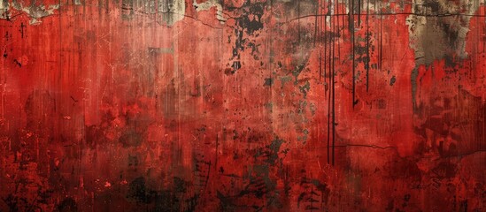 Poster - A grungy concrete wall in red with a textured surface featuring dark edges for contrast perfect for a copy space image