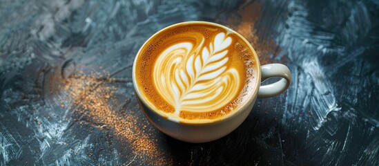 Poster - Cappuccino coffee featuring milk art on top with visually appealing designs set against a copy space image