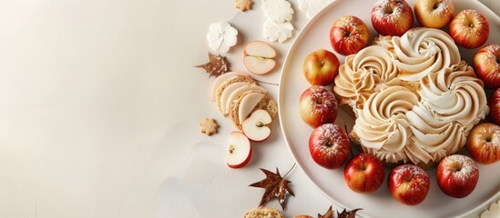Aufkleber - Apple cake apple cookies and white sugar cookies arranged with blank space for text or design in photos. . image with copy space