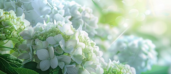 Aufkleber - Mid close up view of hydrangea flowers with copy space image