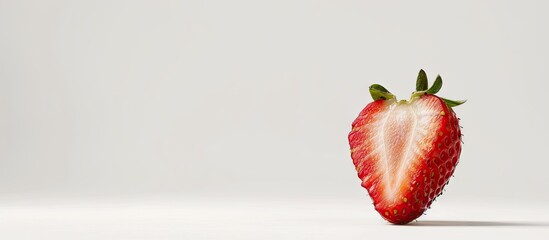 Poster - A sliced strawberry displayed on a white backdrop to emphasize the detail with room for additional designs in a copy space image