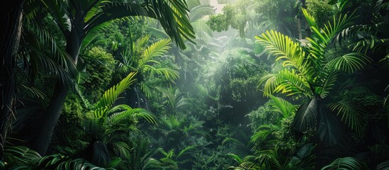 Aufkleber - Lush tropical forest with towering trees and vibrant greenery ideal for a copy space image