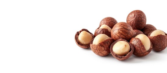 Poster - Macadamia nuts featured in a white background with copy space image
