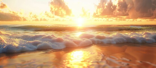 Poster - A captivating beach scene at sunset with golden sand and the sea perfect for adding text or image in a blank area. . image with copy space