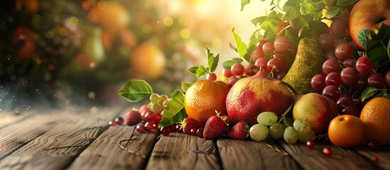 Poster - Fresh organic vegan fruits with copy space image