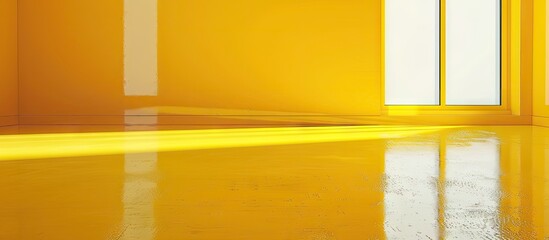 Poster - A yellow hue painted across the empty floor with ample space for additional elements in a copy space image