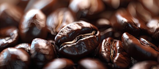 Poster - Bean used to make coffee in a close up copy space image