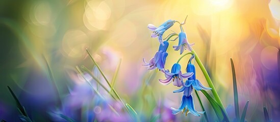 Poster - Close up image of a bluebell in spring with copy space image included