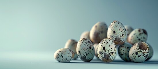 Poster - A striking arrangement of quail eggs showcasing a captivating display with copy space image