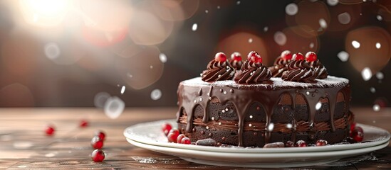 Poster - Delicious artisanal chocolate cake with custom icing for celebrating the new year with copy space image