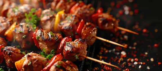 Aufkleber - Shashlik grilled meat vegetables and a copy space image