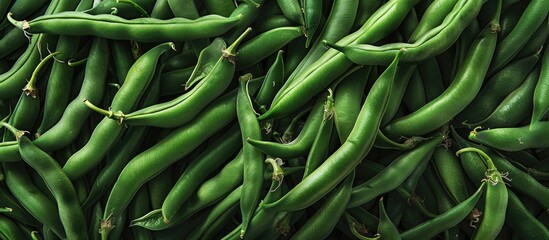 Poster - Fresh green beans displayed at a market stall in Udine with a blank area for inserting images. . image with copy space
