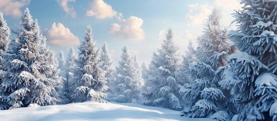 Poster - Winter scene with snowy trees creating a holiday themed copy space image perfect for Christmas and New Year greetings