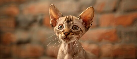 Poster - Adorable Oriental breed kitten featuring large ears on a copy space image