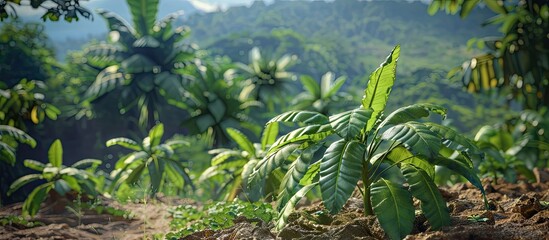 Poster - cassava in the picturesque rural setting with lush greenery and beautiful scenery with copy space im