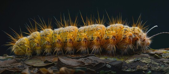 Poster - Hyphantria Cunea known as the Hairy Caterpillar is part of the Erebidae family of tiger moths An image with copy space can showcase this distinctive caterpillar