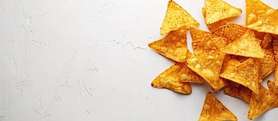 Poster - Nachos chips on white background with copy space image