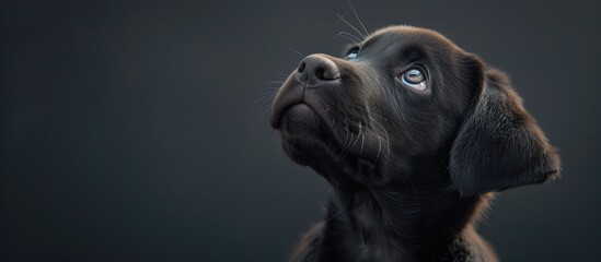 Poster - Adorable labrador puppy gazing upwards in a picture with copy space image
