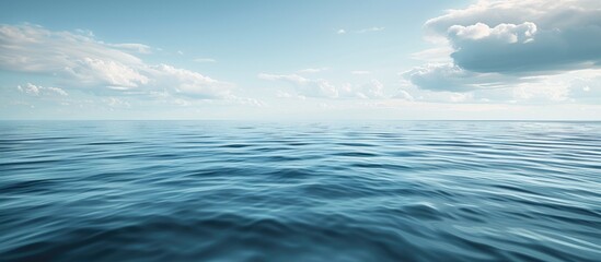 Poster - Infinite expanse of water stretching into the horizon featuring a serene backdrop with abundant copy space image