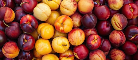 Poster - Vibrant nectarines displayed at the market with copy space image