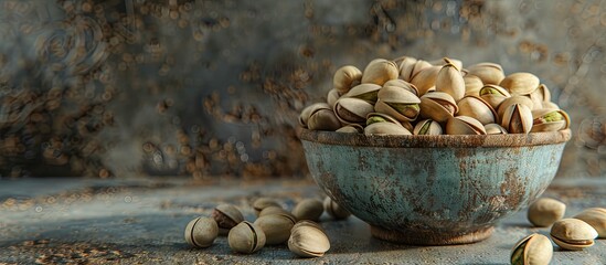 Poster - Pistachio nuts in a bowl with copy space image