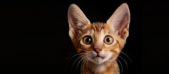 Poster - Adorable Oriental breed kitten featuring large ears on a copy space image