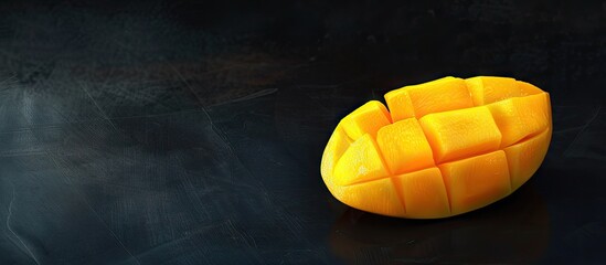 Poster - Slice a ripe half of a fresh yellow Banganapalli mango with a copy space image available