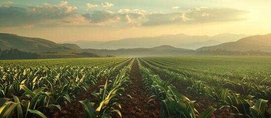 Poster - an expansive agricultural landscape featuring rows of corn plants on a large scale with a vast area 