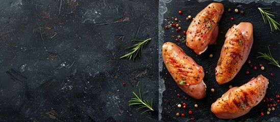 Poster - Chicken breasts on a stone surface with copy space image