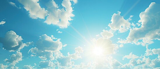 Aufkleber - Bright sun in a blue sky with white clouds and room for a copy space image