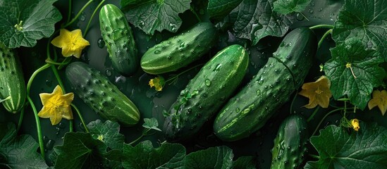 Aufkleber - Cucumbers are plants that yield edible fruit commonly picked unripe for culinary or refreshing purposes providing a versatile option in dishes and beverages Incorporate in ads with a copy space image